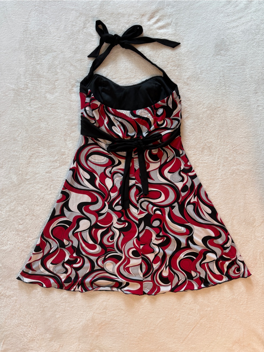 Speeckless Y2K Red Black Abstract Swirl Halter Dress L - Picture 2 of 3